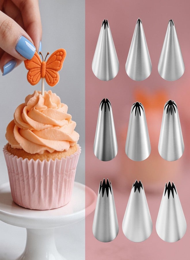 Pretwad 9-Piece Open Star Piping Tips Set - Small French Star Frosting Nozzles, Stainless Steel Icing Tips Star Pastry Tips, Frosting Nozzle Kit for Cupcakes Cakes Cookies Decorating - Image 5