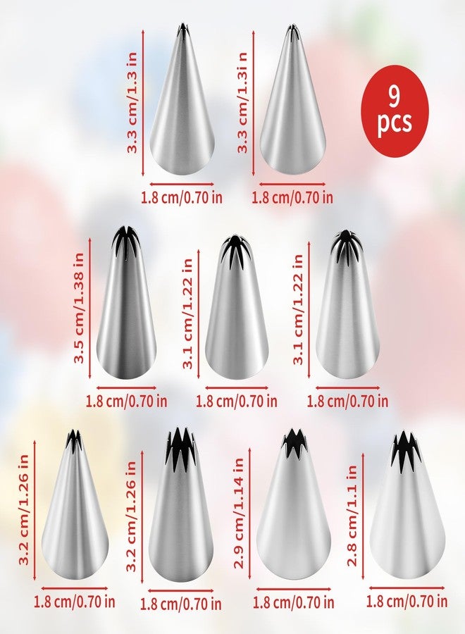 Pretwad 9-Piece Open Star Piping Tips Set - Small French Star Frosting Nozzles, Stainless Steel Icing Tips Star Pastry Tips, Frosting Nozzle Kit for Cupcakes Cakes Cookies Decorating - Image 2