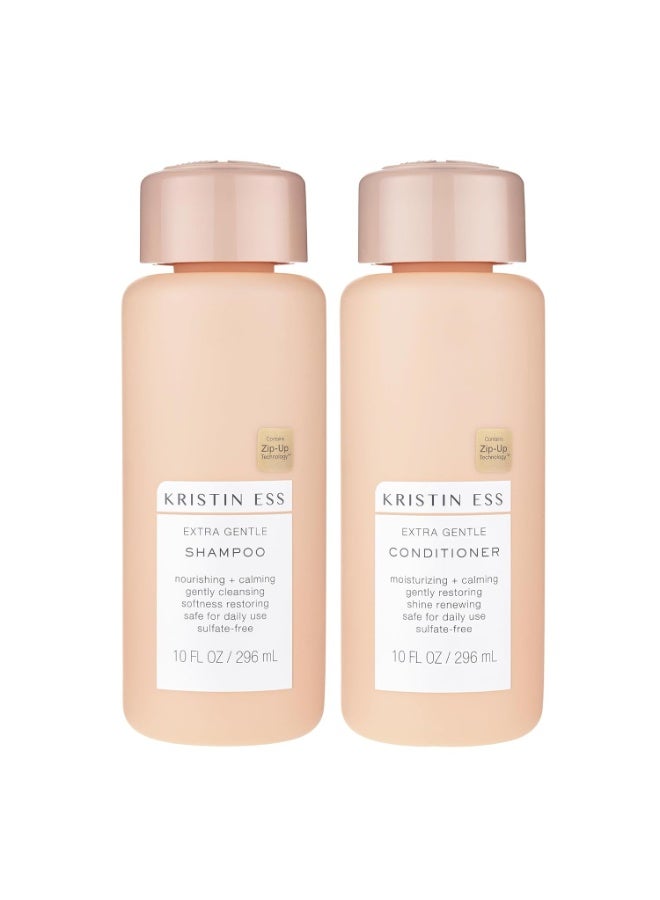 Kristin Ess Hair Extra Gentle Shampoo + Conditioner Bundle - Sensitive Skin + Scalp, Cleanses, Nourishing + Calming, Hydrating Conditioner, Vegan, Sulfate Free, Color Safe + Keratin Safe, 2 Piece Set