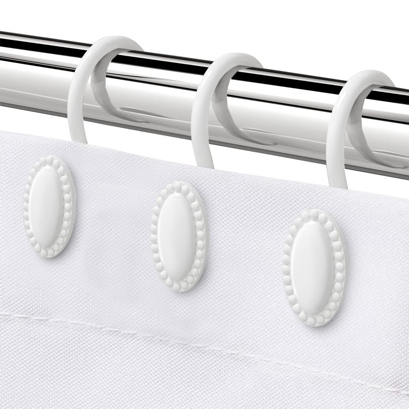 Shower Curtain Hooks Decorative Shower Curtain Rings Rust Resistant Metal Shower Hooks for Bathroom Glide Shower Rings for Shower Curtain and Liner Set of 12 White