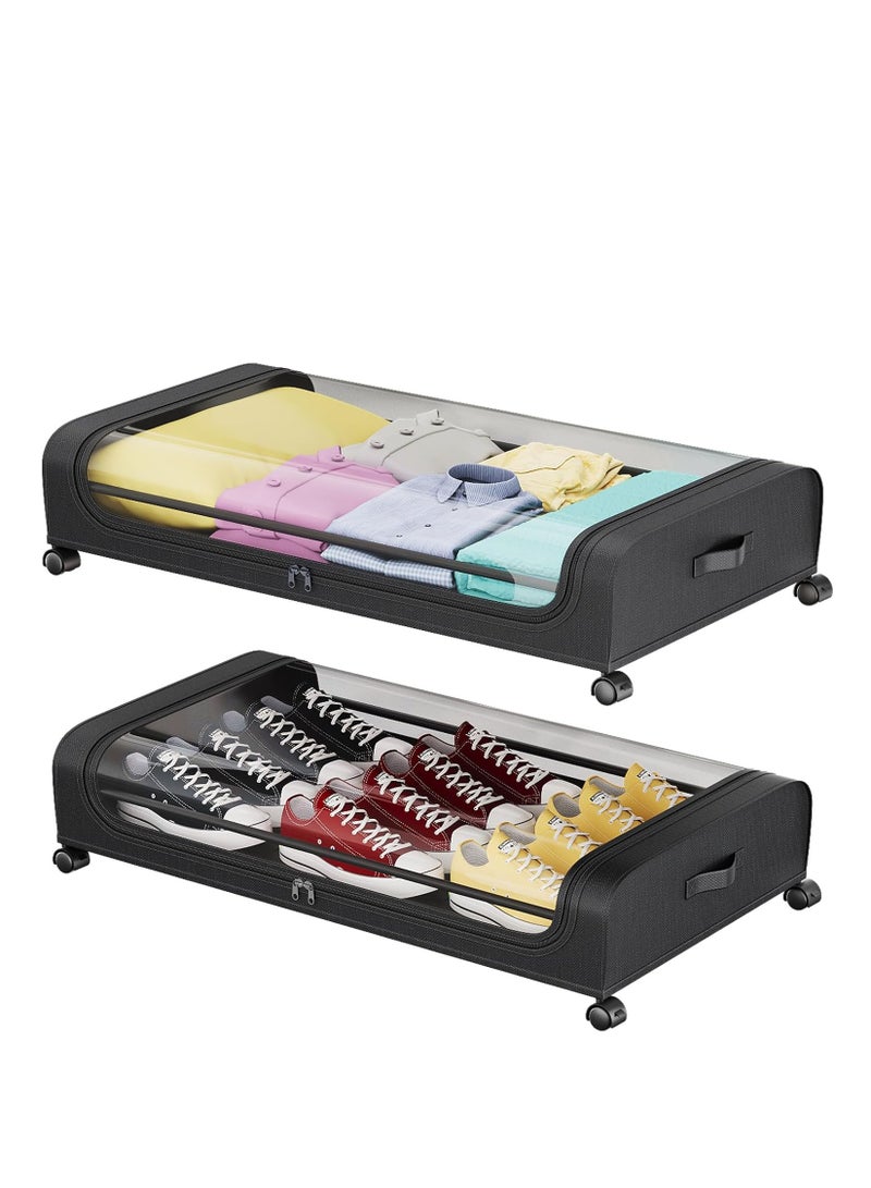 Under Bed Storage Containers, Under Bed Shoe Storage With Wheels, Bedroom Storage Organization with Handles, Under Bed Storage Bins Drawer For Clothes, Blankets And Shoes, Bedding  - Image 1