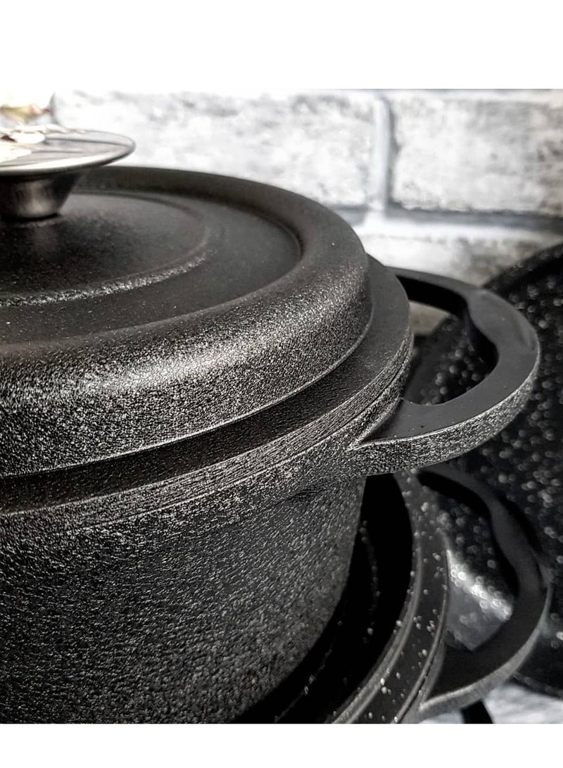 او ام اس طقم طناجر داي كاست مكون من 7 قطع -لون اسود- صناعه تركيه - Image 3