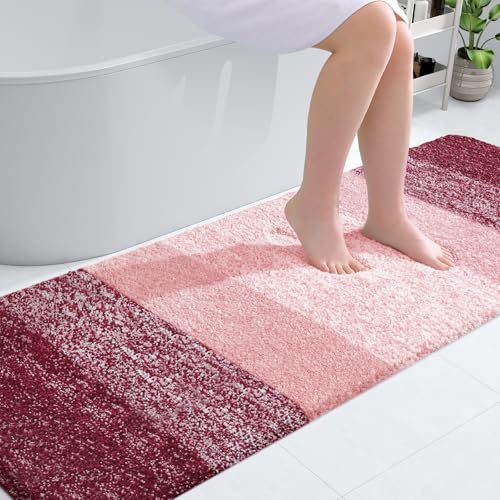 OLANLY Bathroom Runner Rugs Mat 70x24 Extra Soft Absorbent Microfiber Bath Rugs Rubber Backing Quick Dry Washable Long Bath Mats for Bathroom Floor Tub and Shower Home Decor Accessories Red - Image 1