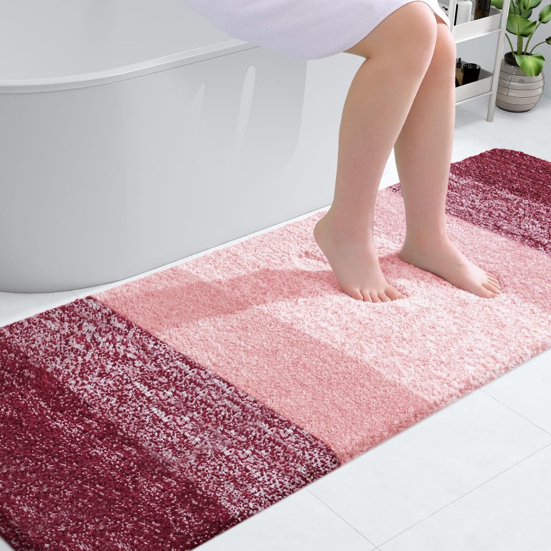 OLANLY Bathroom Runner Rugs Mat 70x24 Extra Soft Absorbent Microfiber Bath Rugs Rubber Backing Quick Dry Washable Long Bath Mats for Bathroom Floor Tub and Shower Home Decor Accessories Red - Image 2