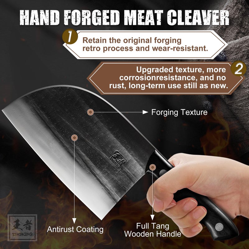 ENOKING Serbian Chef Knife 6.7 Inch, Handmade Professional Meat Cleaver Knife with Leather Sheath, High-Carbon Clad Steel Butcher Knife with Full Tang Handle for Kitchen, Camping, BBQ - Image 3