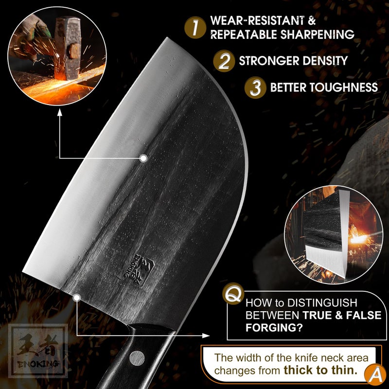 ENOKING Serbian Chef Knife 6.7 Inch, Handmade Professional Meat Cleaver Knife with Leather Sheath, High-Carbon Clad Steel Butcher Knife with Full Tang Handle for Kitchen, Camping, BBQ - Image 2