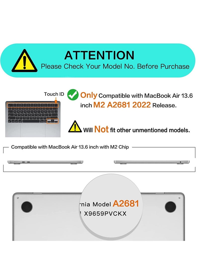 MacBook Air 13.6 inch Case 2022 2023 Release A2681 M2 Chip with Retina Display & Touch ID Plastic Hard Shell Case Black - Image 3