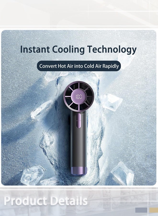 مروحة يدوية لتدوير الهواء، بمقبض من سبائك الألومنيوم بتقنية CNC، مثالية للرياضة والتبريد في الهواء الطلق، مروحة توربو يدوية قابلة لإعادة الشحن، 100 سرعة، شاشة LED، تبريد عالي السرعة، مروحة شخصية محمولة تعمل بمنفذ USB للسفر/الاستخدام الخارجي/الداخلي - Image 2