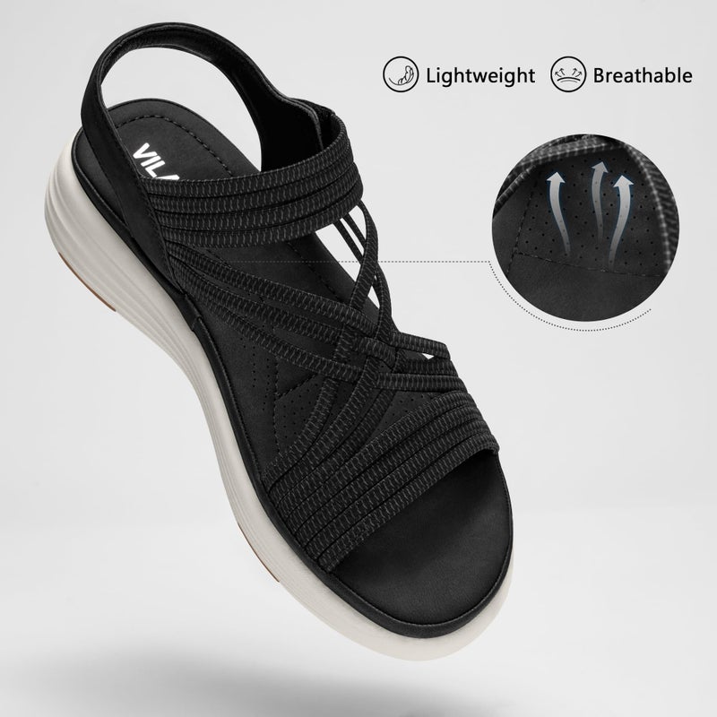Vilanva Women's Comfortable Walking Sandals (Black Size 8) - Image 4