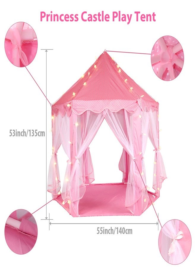 Volscity Princess Tent with Rug & Led Star Lights,Princess Castle Play Tent for Girls Kids or Toddlers, Kids Large Playhouse for Indoor and Outdoor Games,140 * 135cm,Birthday for 3/4/5/6/7/8/9+ Year Old - Image 5