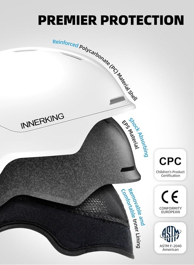 InnerKing Ski Helmet, Lightweight Adult Snowboard Helmet with Sturdy PC Shell & Shock-Absorbing EPS Foam & Soft Lining, Adjustable Snow Sport Helmets 10 Vents Men/Women - White - Image 4