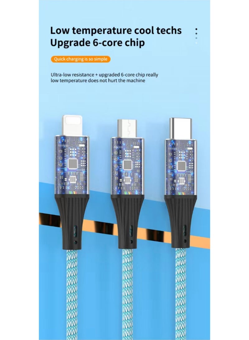 3-in-1 USB Fast Charging Cable 120W – Multi Charger Cord with Type-C, Micro USB & Lightning Connectors, Universal Phone Charger for iPhone, Samsung, Huawei & Tablets - Image 4
