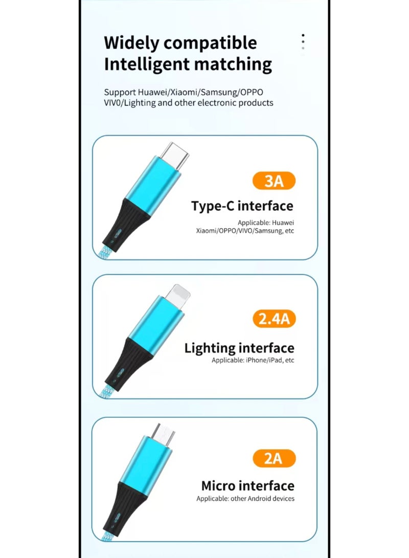3-in-1 USB Fast Charging Cable 120W – Multi Charger Cord with Type-C, Micro USB & Lightning Connectors, Universal Phone Charger for iPhone, Samsung, Huawei & Tablets - Image 3