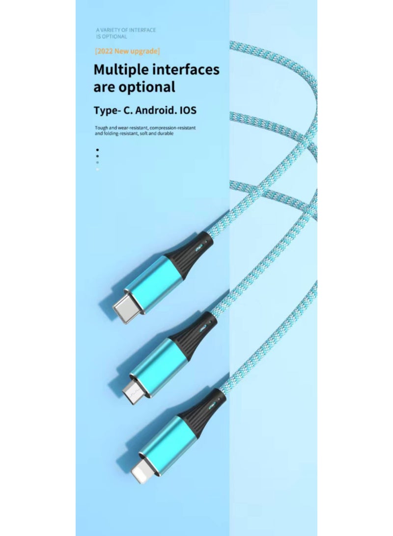 3-in-1 USB Fast Charging Cable 120W – Multi Charger Cord with Type-C, Micro USB & Lightning Connectors, Universal Phone Charger for iPhone, Samsung, Huawei & Tablets - Image 1