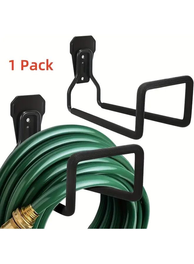 Heavy Duty Iron Garden Hose Holder Wall Mounted Black Metal Bracket Shelf - Image 1