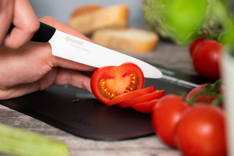 Kyocera Advanced Ceramics â€“ Revolution Series 3-Piece Ceramic Knife Set: Includes 6-inch Chef's Knife; 5-inch Micro Serrated Knife; and 3-inch Paring Knife; Black Handles with White Blades - Image 4