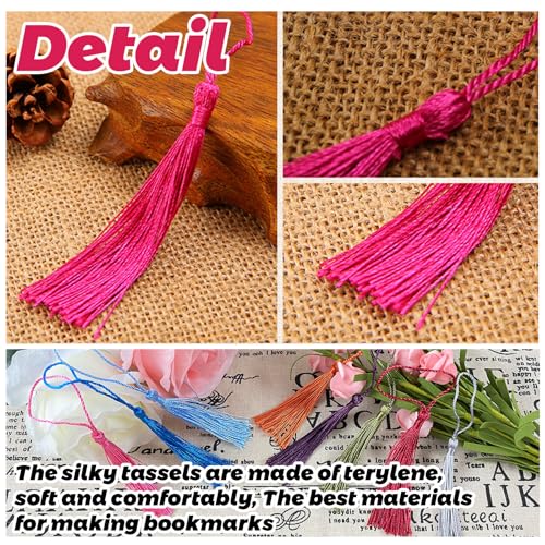 MUXGOA 148 Pcs Bookmark Tassels for Crafts,Key Chain Mini Tassels for Jewelry Making & Graduation Book Marks(37 Colors, 4 Pcs of Each) - Image 3