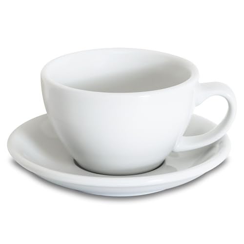Loveramics Latte Art Mug with Saucer, 10 oz Ceramic Coffee cup with Round Bottom for Latte, Cappuccino, Tea, Espresso, Thick-walled Stoneware Cup Set for Barista - Regular Colours (White, 10OZ) - Image 1