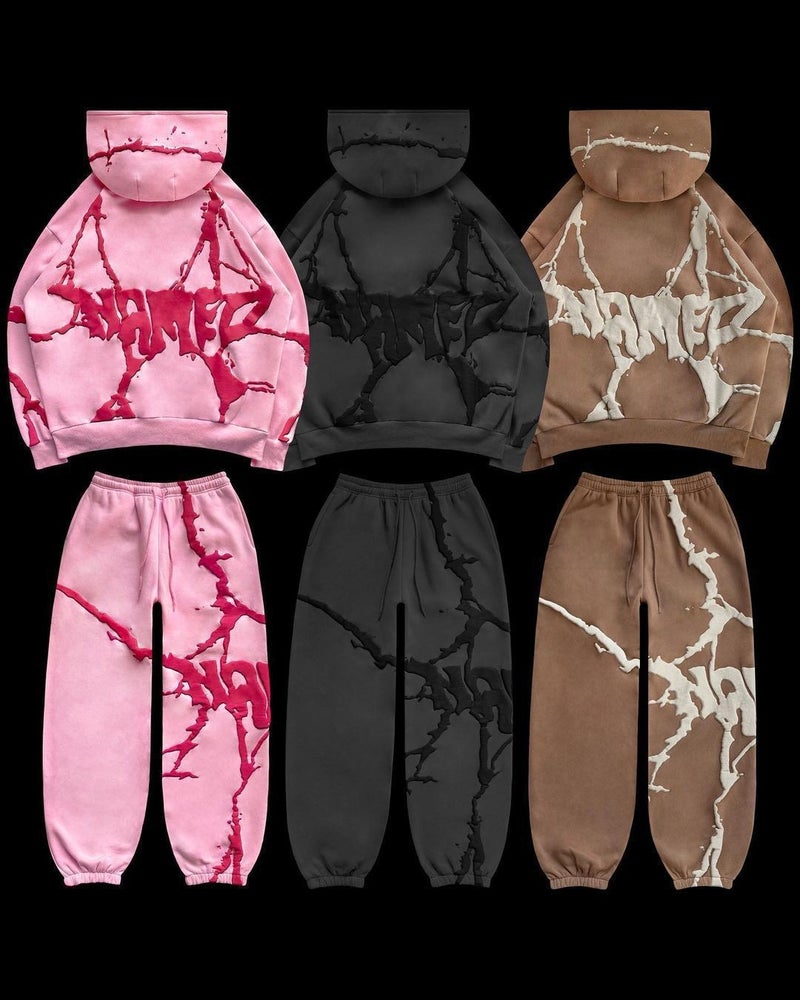 Streetwear Foam Print Zip Hoodie Unisex Y2K Gray pants - Image 4