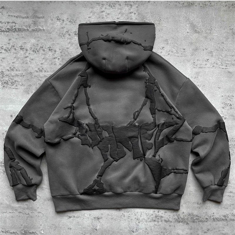 Streetwear Foam Print Zip Hoodie Unisex Y2K Gray pants - Image 2