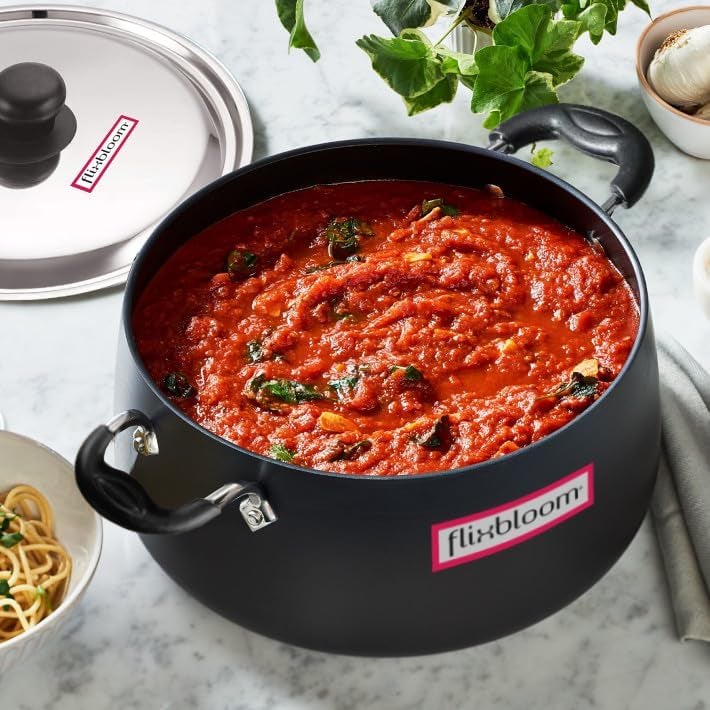 FLIXBLOOM وعاء صلصة هاندي من فليكس بلوم بقاعدة سوداء غير قابلة للصدأ مع غطاء من الفولاذ المقاوم للصدأ سعة 2 لتر - Image 4