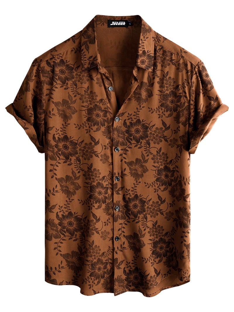 JOTOOK Mens Hawaiian Shirt Short Sleeve Button Down Tropical Shirts Casual Floral Summer Beach Shirt Aloha Shirt Medium OrangeFlower - Image 1