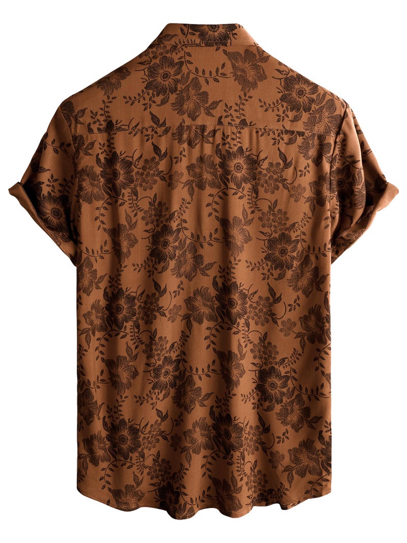 JOTOOK Mens Hawaiian Shirt Short Sleeve Button Down Tropical Shirts Casual Floral Summer Beach Shirt Aloha Shirt Medium OrangeFlower - Image 3