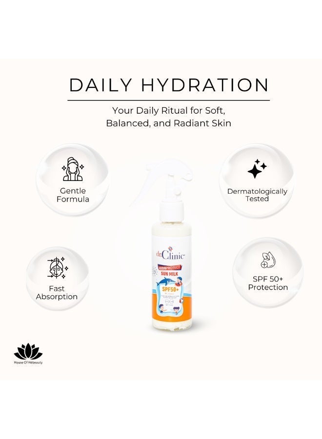 dr.Clinic DR. CLINIC | Kids Protect Sun Milk SPF 50+ | Hydrating Sunscreen for Sensitive Skin | Enriched with Olive Oil & Jojoba Oil | Broad UVA/UVB Protection | 150 ml - Image 2