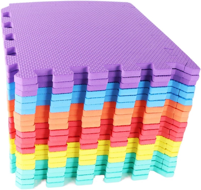 xinler Gym Mats Colorful 20 pcs Floor Mats with Edge Pieces, High-Density EVA Foam Anti-Fatigue Mat - Image 1