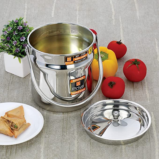 Priya Stainless Steel Jetstar Milk Can/Milk Barni/Milk Pot/Oil Can (With Lid) - Capacity 1.5 Liter And Diameter - 5.1 Inches, Silver - Image 5