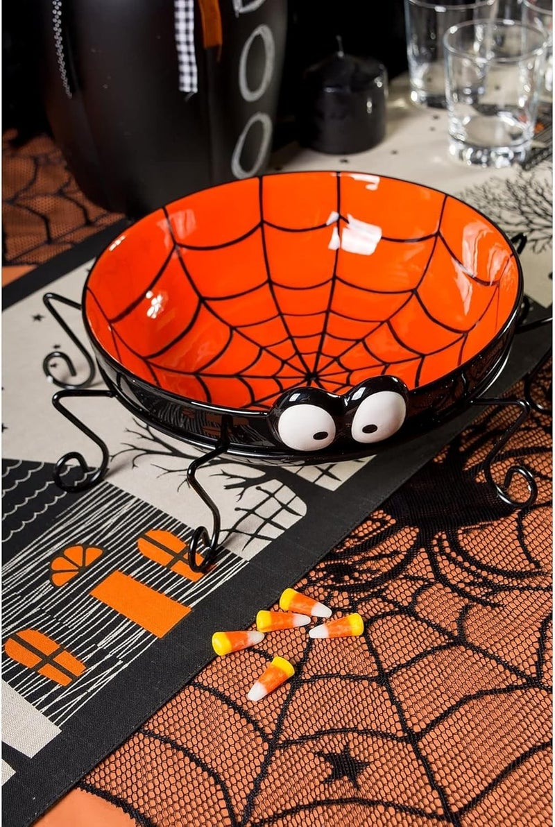 DII DII Halloween Tabletop Collection Bold Black StarsSpooky Spider with Orange Border on OffWhite Natural Background Machine Washable 70 Tablecloth - Image 5
