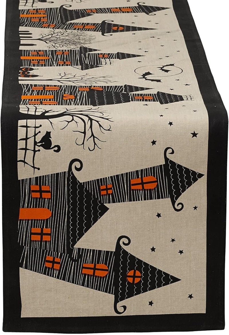 DII DII Halloween Tabletop Collection Bold Black StarsSpooky Spider with Orange Border on OffWhite Natural Background Machine Washable 70 Tablecloth - Image 2