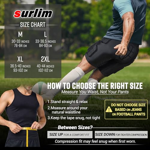 surlim 5Pad Football Compression GirdleShorts Football Padded Shorts Football Girdle Hip and Thigh Protector Black Large - Image 3