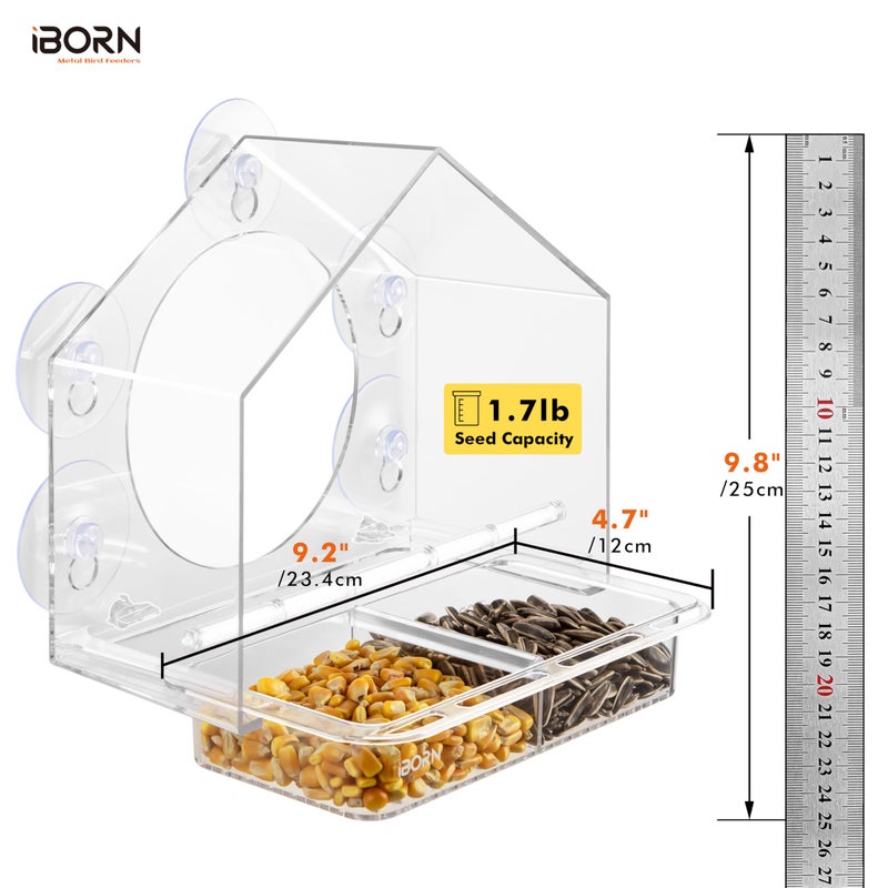 iBorn 2026 New Window Bird Feeders for Outdoors Wind-Proof Tray Lock,Cardinal Bird Feeder with Strong Suction Cups for Window Birds Watching, Chewproof PC, for Parent &Child - Image 2