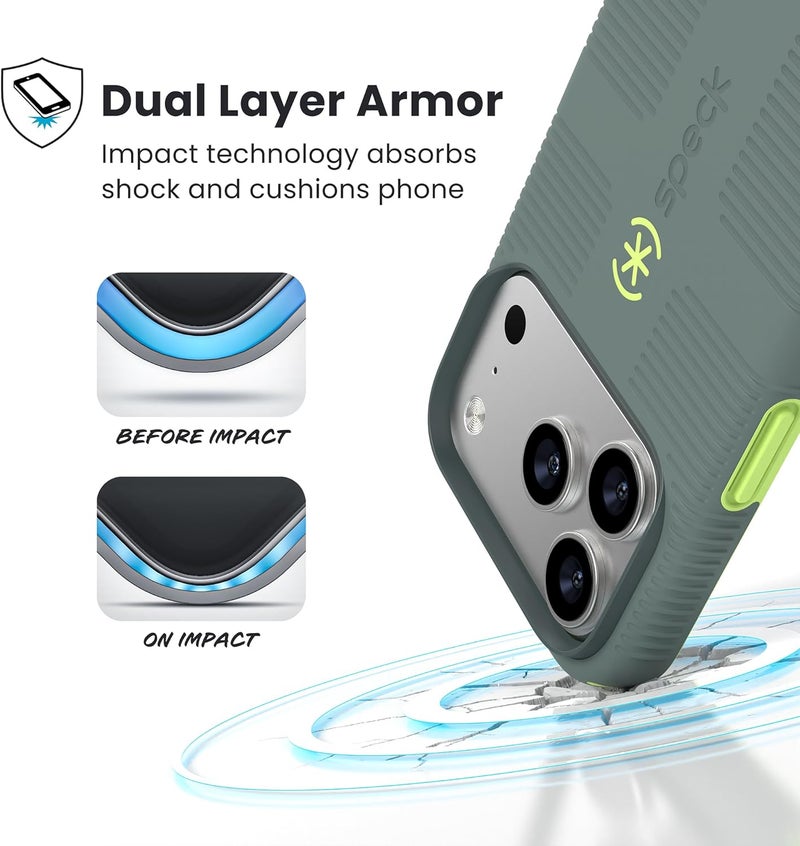 Speck CANDYSHELL Grip +MS Case for iPhone 17 Pro - NEO DRAB/Glow Green | Slim Protective Grip | Drop Protection | MagSafe Compatible - Image 3