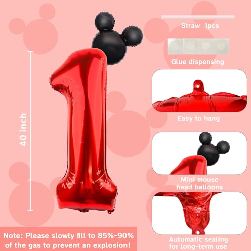 LEBERY 40 Inch Mouse Number 1 Balloon Black Red 1 Balloons for 1st Birthday, Mini Mouse Head Balloon Red Giant Number One Balloons for Mouse Clubhouse Baby Shower Anniversary Supplies Decorations - Image 5