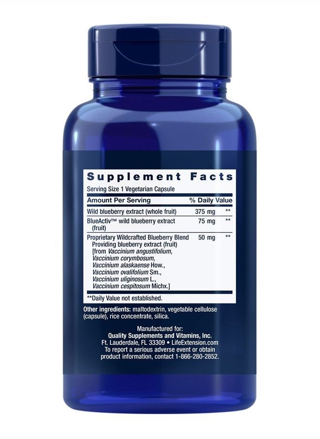 Life Extension - Blueberry Extract Capsules - Whole Fruit Wild Blueberry Extract Supplement Pills- For Brain Health Support - Non-GMO, Gluten-Free ,Vegetarian - 60 Capsules - Image 1