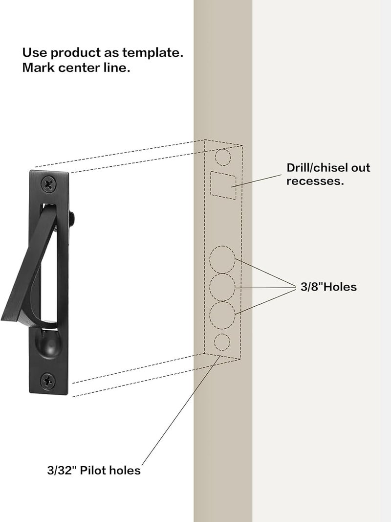 Lethato 2 Packs Pocket Pull Handle, Matte Black Pocket Door Pull, Solid Flush Edge Handle, Pocket Door Hardware - Image 2