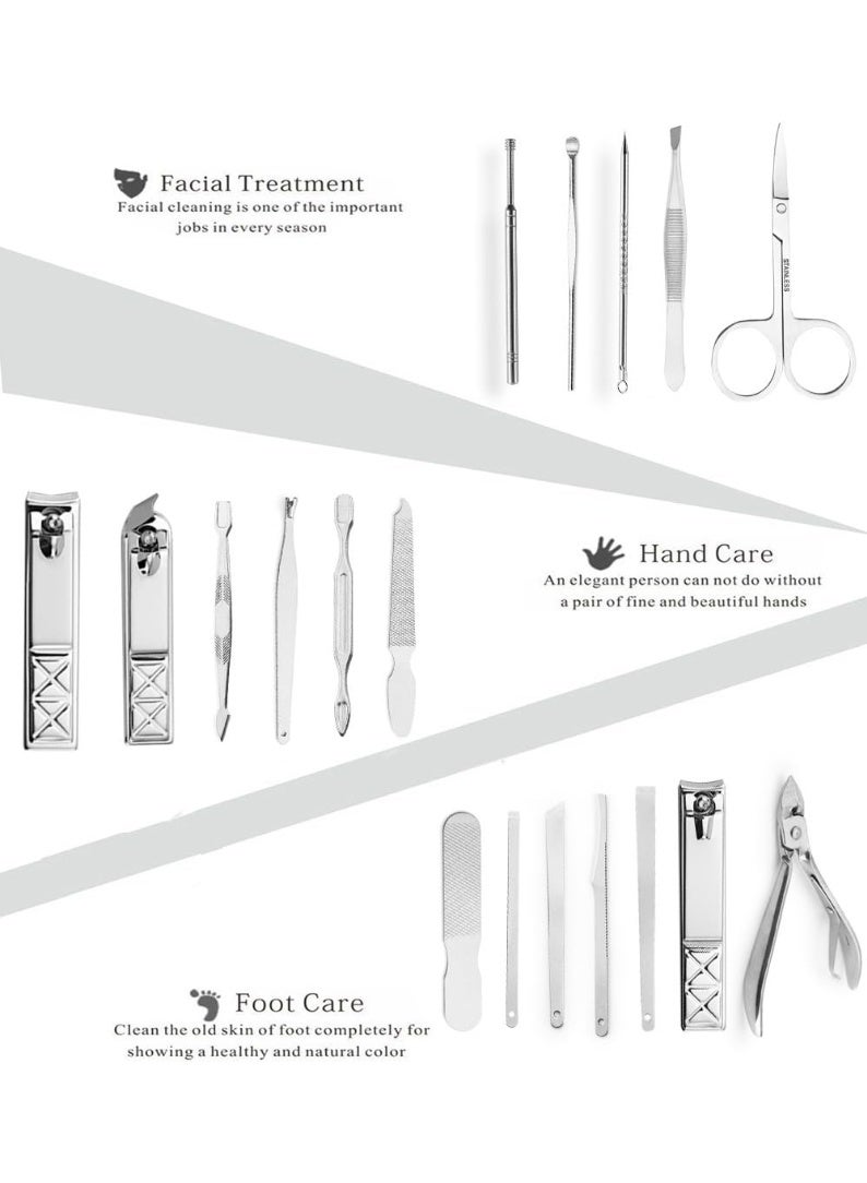 Manicure Set Pedicure Kit Nail Clippers Professional Grooming Tools, Multipurpose Scissor Cutters Knives Tweezer with Luxury Leather Travel Case 18 pieces Utility by Tronsnic (Blue) - Image 3