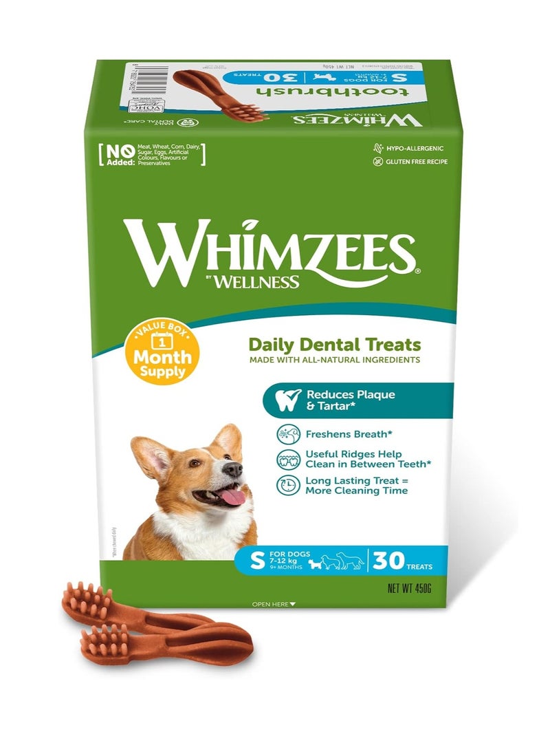 WHIMZEES By Wellness Toothbrush Month Box Natural and Grain Free Dog Chews Dog Dental Sticks for Small Breeds 30 Pieces One Month Supply Size S  - Image 1