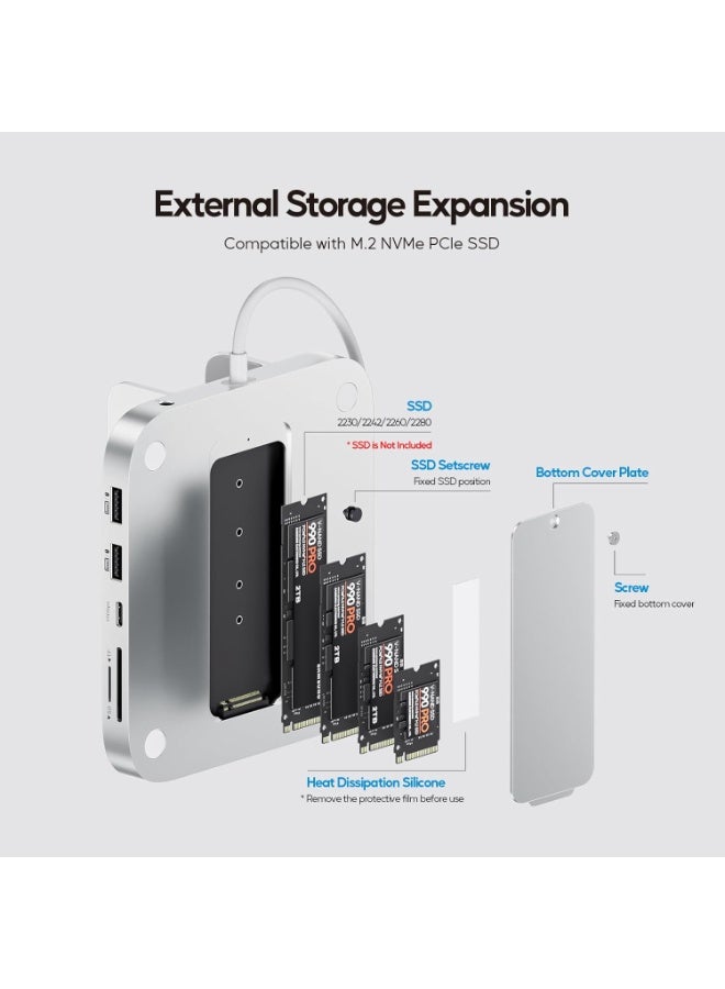Mac mini M4 Dock with 4TB M.2 SSD Enclosure, 8-in-1 Aluminum Vertical USB-C Hub for Mac mini M4 Pro Hub Stand with USB-A/C 3.2 10Gbps, 2xUSB-A 2.0, 3.5mm Audio, SD/TF Slots (SSD NOT Included) - Image 4