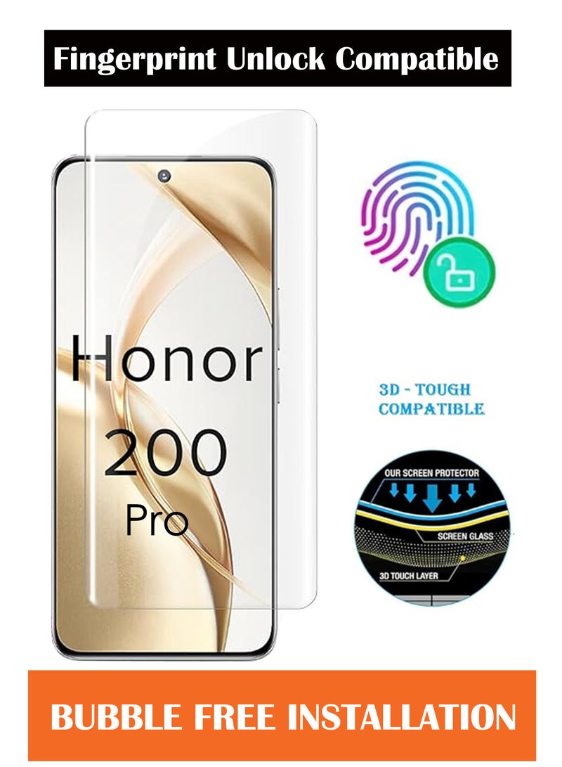 For Honor 200 Pro 5G - UV Advanced Premium Tempered Glass Screen Protector Guard , Full Adhesive UV Curved Case Friendly HD Clarity With Installation Kit  - Image 2