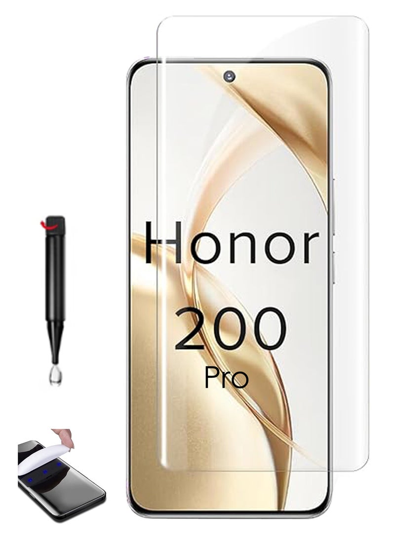 For Honor 200 Pro 5G - UV Advanced Premium Tempered Glass Screen Protector Guard , Full Adhesive UV Curved Case Friendly HD Clarity With Installation Kit  - Image 1
