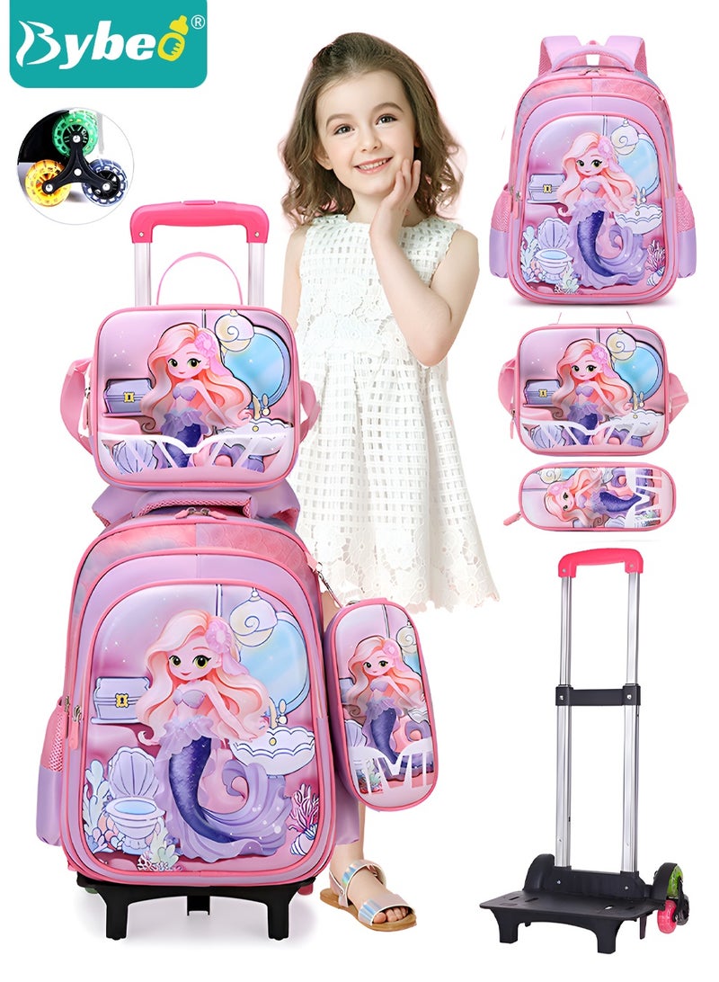 Bybeo 3PCS Children School Bag, Student Rolling Backpacks Set, Trolley School Bag + Lunch Bag + Pencil Case, Kids Backpack for Boys and Girls, Cute Cartoon Schoolbag, Lightweight Trolley Travel Bag with 6 Wheels Classic Roller - Image 1