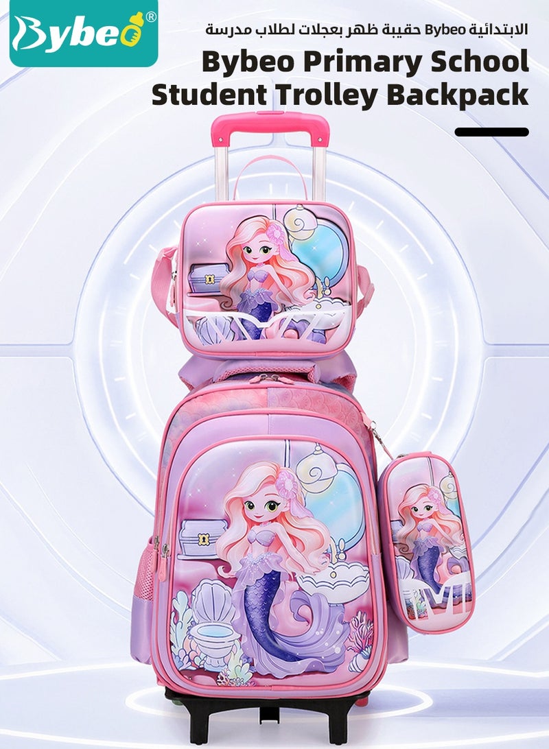 Bybeo 3PCS Children School Bag, Student Rolling Backpacks Set, Trolley School Bag + Lunch Bag + Pencil Case, Kids Backpack for Boys and Girls, Cute Cartoon Schoolbag, Lightweight Trolley Travel Bag with 6 Wheels Classic Roller - Image 2