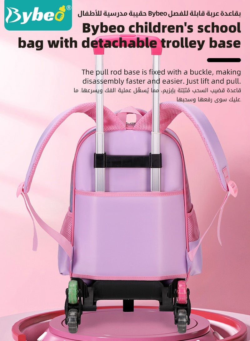 Bybeo 3PCS Children School Bag, Student Rolling Backpacks Set, Trolley School Bag + Lunch Bag + Pencil Case, Kids Backpack for Boys and Girls, Cute Cartoon Schoolbag, Lightweight Trolley Travel Bag with 6 Wheels Classic Roller - Image 4