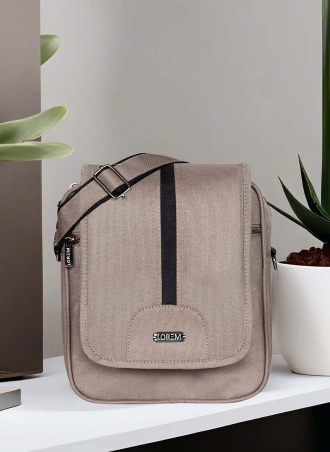 LOREM PVC Coated Matty Fabric Cross Body Messenger Bag in Grey - Image 1