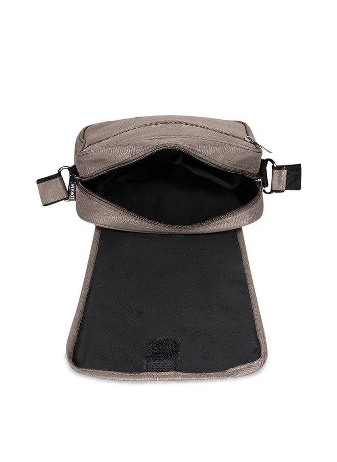 LOREM PVC Coated Matty Fabric Cross Body Messenger Bag in Grey - Image 4