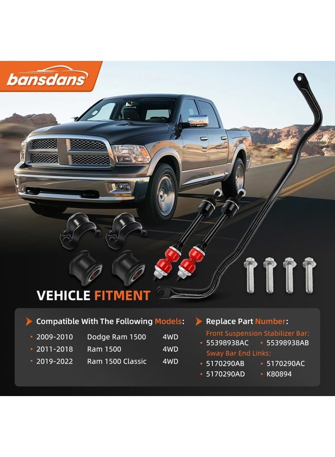 bansdans 55398938AC Front Stabilizer Bar Kit And K80894 Sway Bar Links Front Sway with PU Bushing Fit for 2009-2010 Dodge Ram 1500, 2011-2018 Ram 1500, 2019-2022 Ram 1500 Classic, OE#55398938AB - Image 2