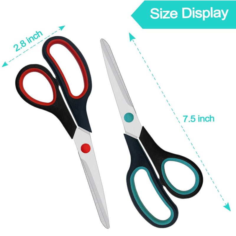 Aksiko Scissors, 2 Pack 7.5 inch Scissors for Office and Home, Scissor All Purpose for School Fabric Craft Supplies Use - Image 2